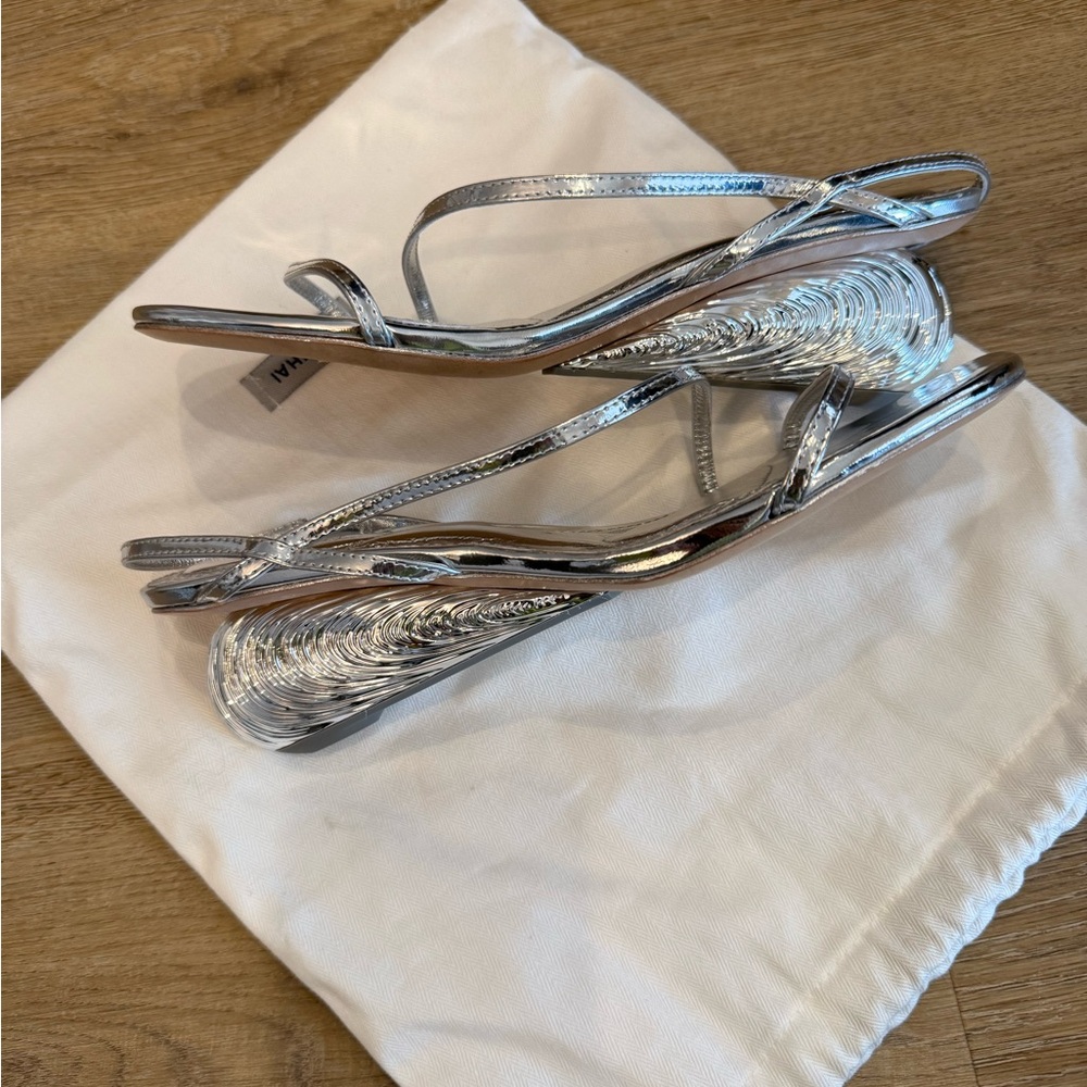 Simkhai Silver Oyster Strappy Heel Sandal